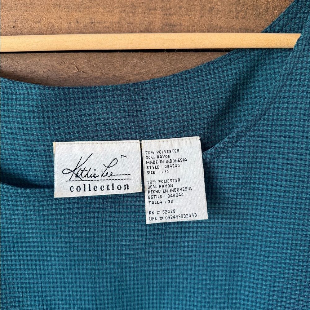 Vintage Kathie Lee Collection Teal Checkered Sleeveless Midi Dress Minimal 90s - Picture 8 of 9